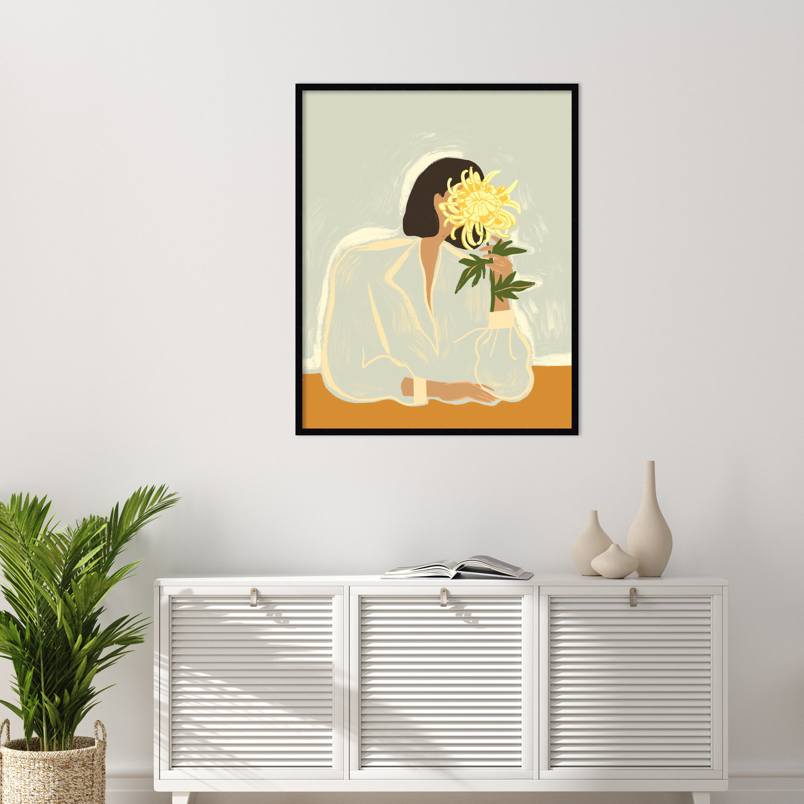 Parkston "Lady with Chrysanthemum" Print, Black, 41" H x 33" W