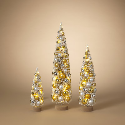 Lighted Battery Operated Lighted Holiday Bottle Brush Trees with Ornaments Lg – Holiday Display Tree
