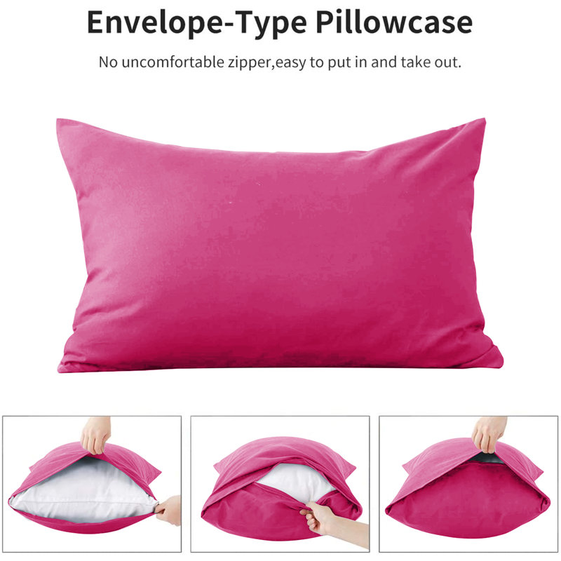 Edyson Microfiber Solid Colour Duvet Cover Set with Pillowcases, Pink, Single - 1 Standard Pillowcase