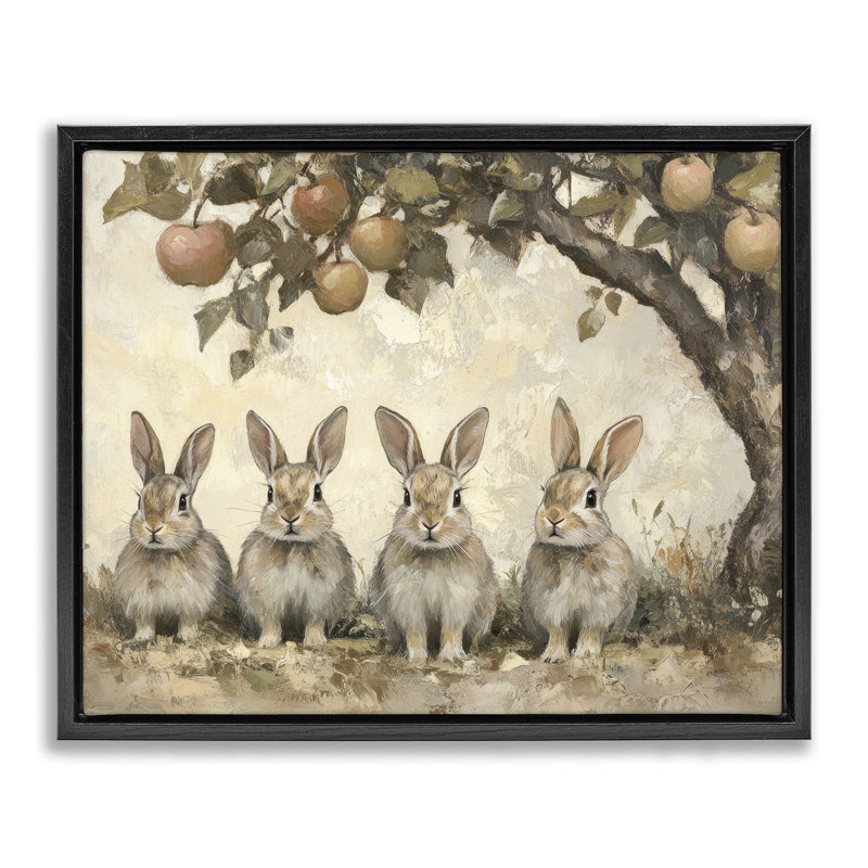 Cadre flottant Autumn Bunnies & Apples, design par Petal Prints Design, Cadre flottant noir de jais, H 17 po x l 21 po