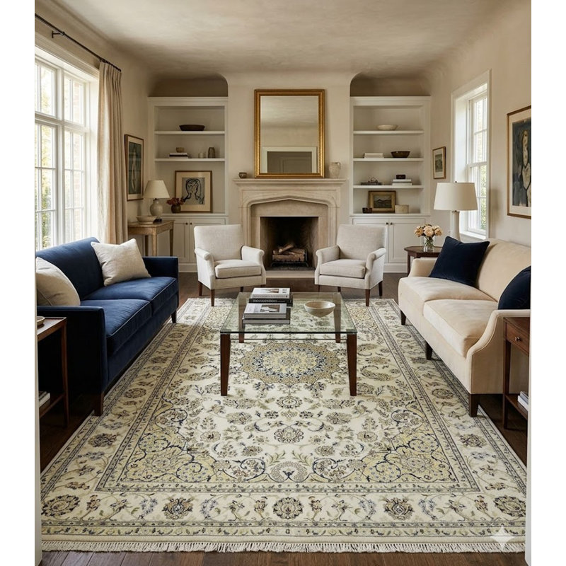 Tapis crème crème 7 x 10 Indo-Nain