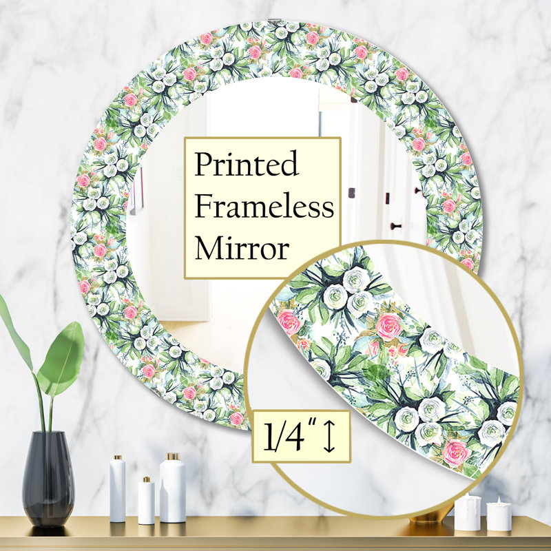 Fleurs vertes 4 - Miroir traditionnel, Blanc / Vert, H 23,6 po x l 23,6 po