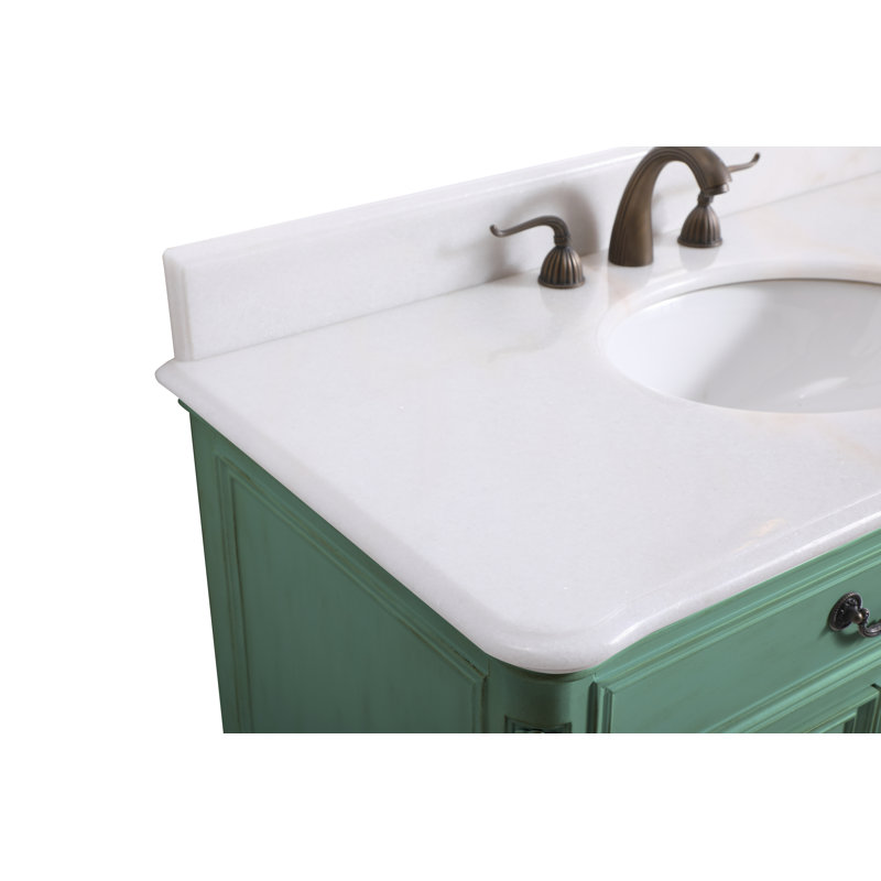 Angelique 42'' Single Bathroom Vanity with Marble Top, Glossy White, Vintage Mint