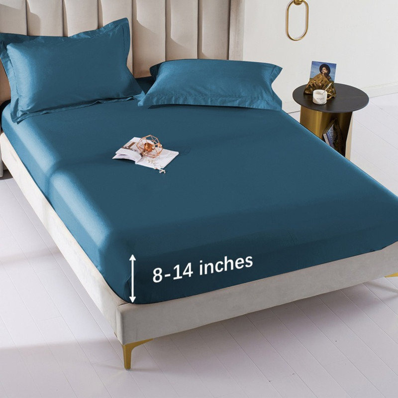 Solayne Deep Pocket Fitted Sheet Only 100% Long Staple Cotton Breathable Bottom Sheet Fits Up To 14" Deep Mattress, Gray Blue