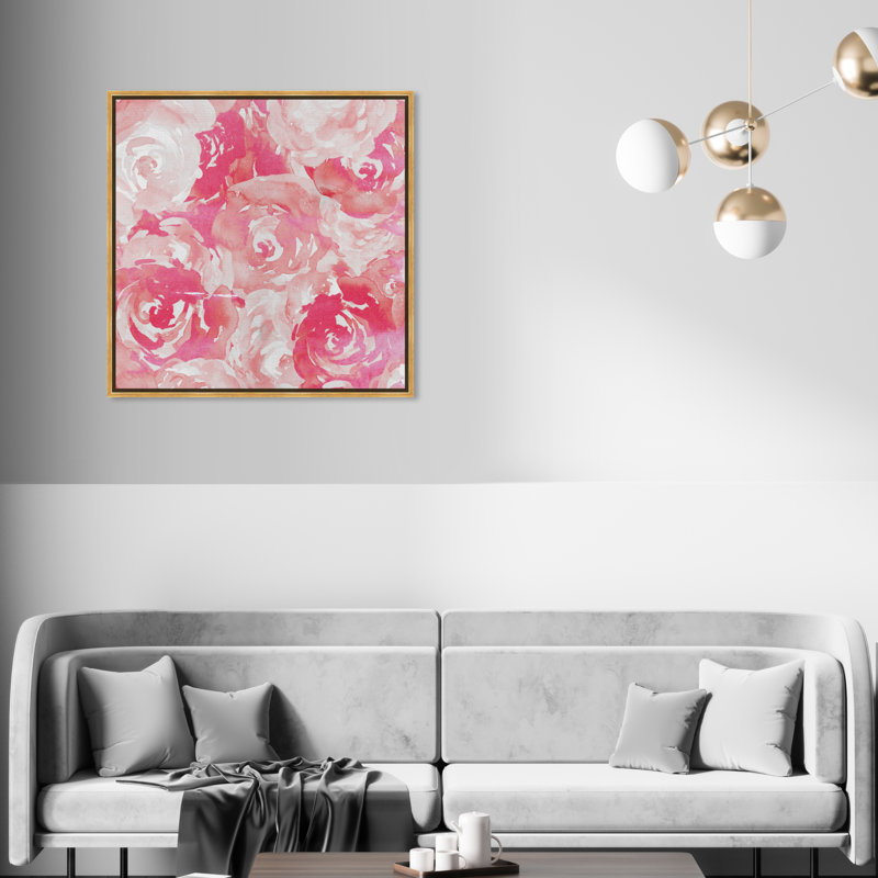 Roses roses, peinture de bouquet de fleurs moderne sur toile rose pour le salon, H 41 po x l 41 po x P 1,75 po