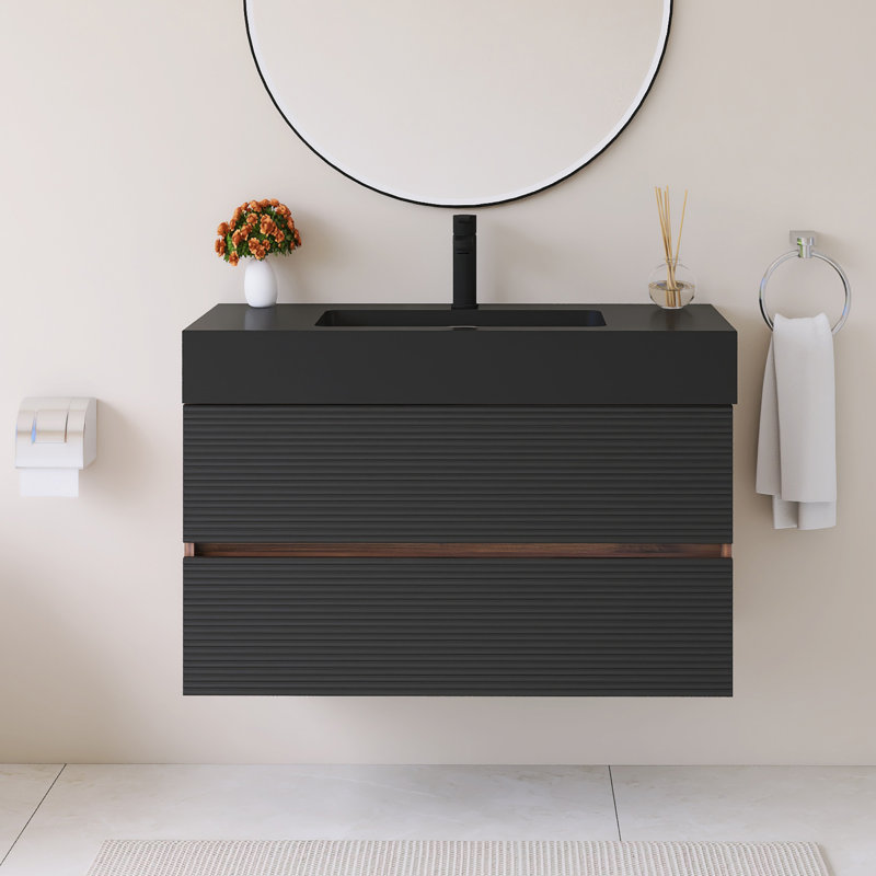 Meuble-lavabo mural 36 po avec lavabo noir, 36"
