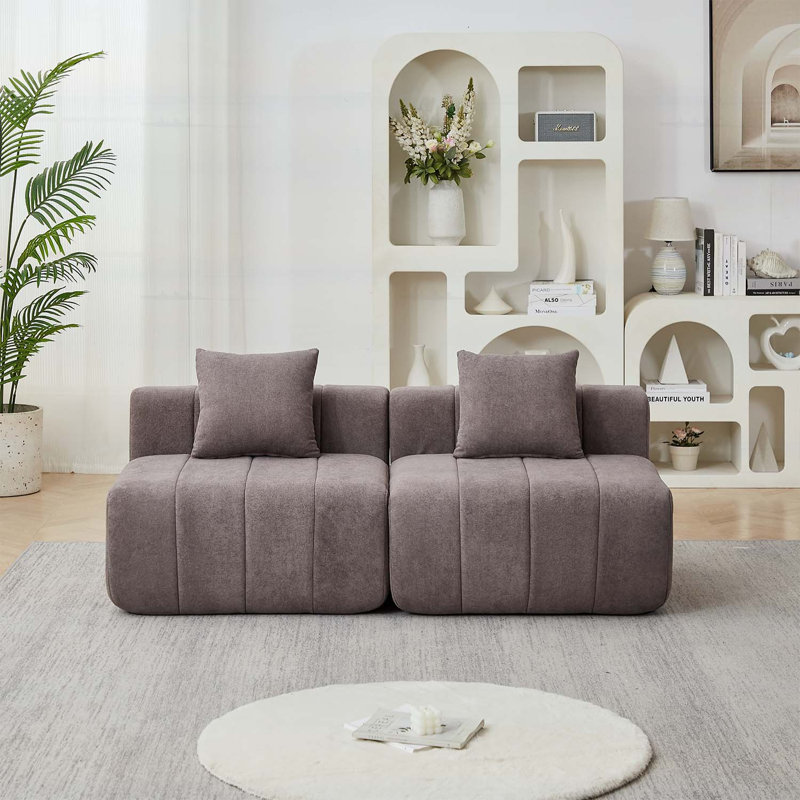 Canapé modulaire en chenille avec 2 coussins, conception modulaire symétrique pour une assise polyvalente et un confort dans n'importe quelle pièce