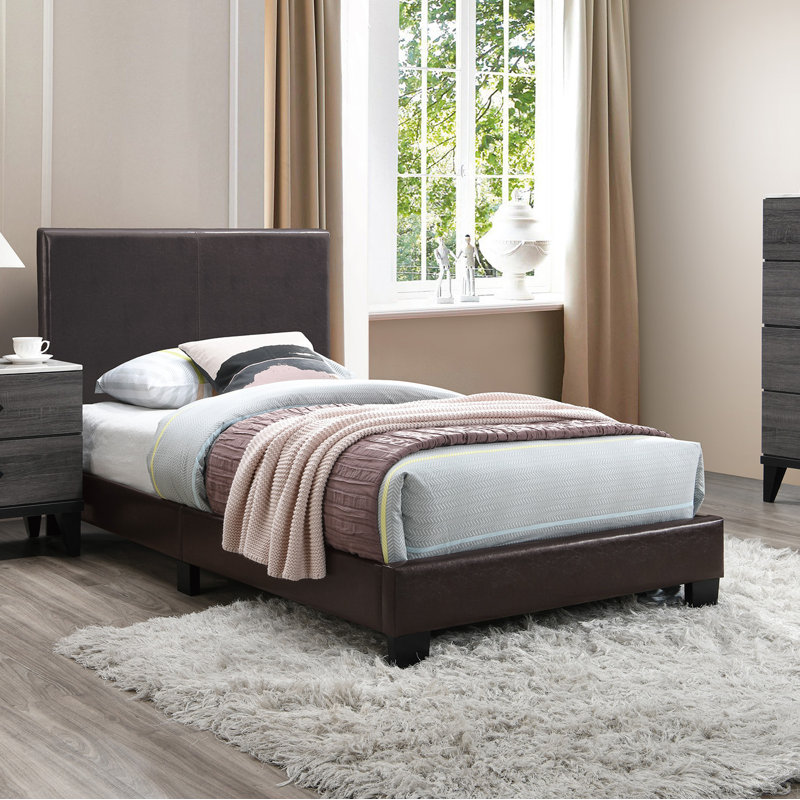 Vegan Leather Platform Bed, Brown