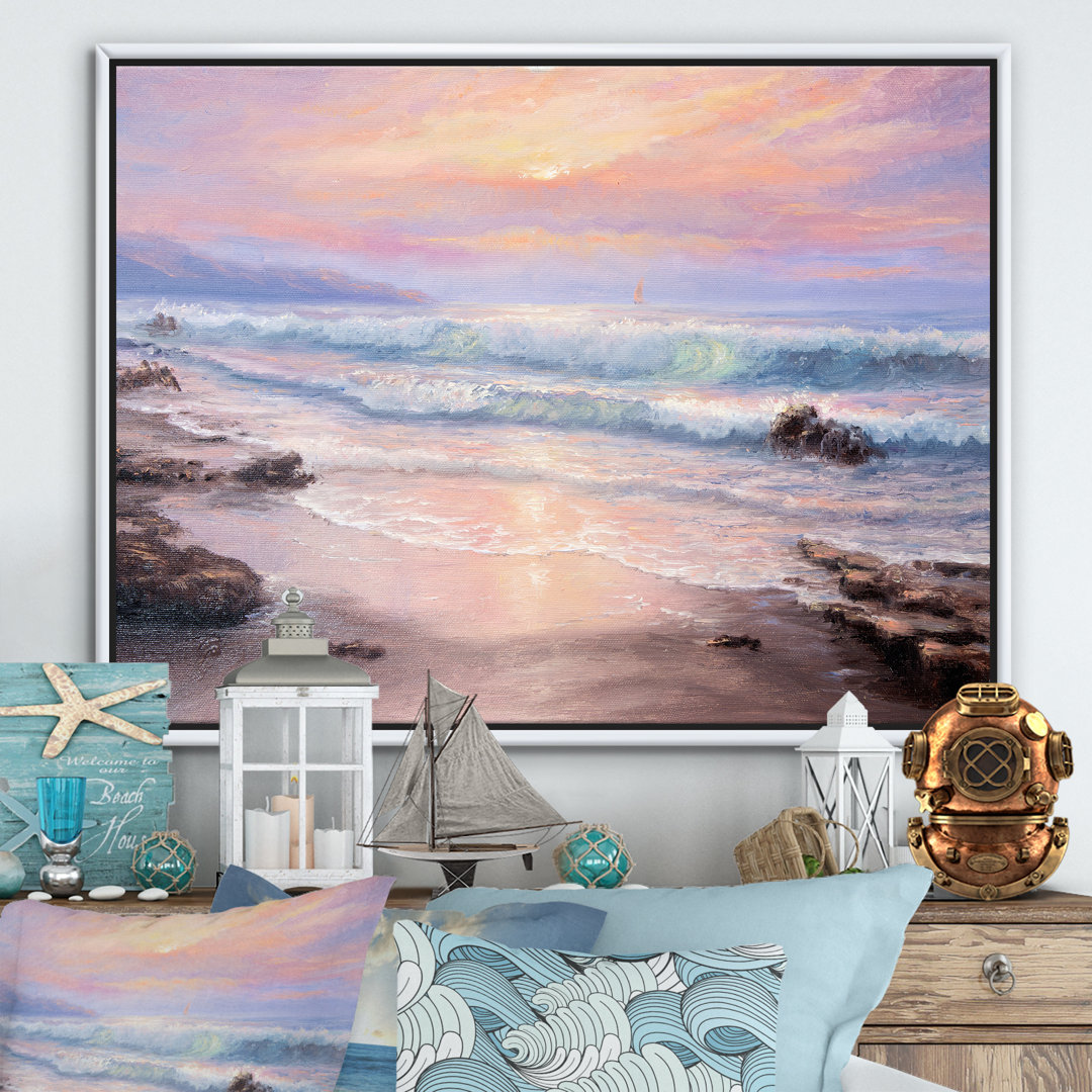 " Pastel Purple Sunset Over Incoming Ocean I " East Urban Home 