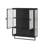 23.62"Glass Doors Modern Two-Door Wall Cabinet With Featuring Two-Tier Enclosed Storage, An Open Shelf, And Towel Rack, For Entryway Living Room Bathroom Dining Room,Black