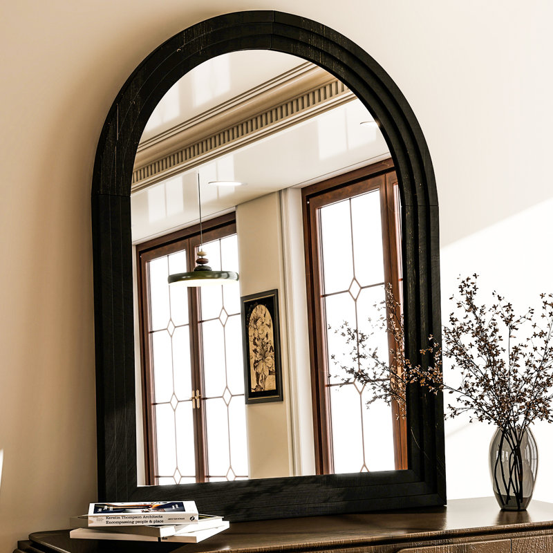 Wood Framed Wall Mirror, 35.4" x 24", Black Wood