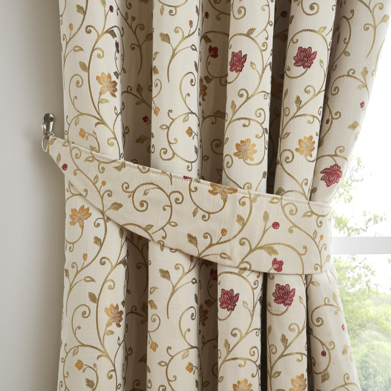 Renata Room Darkening Curtain Pair, Natural/Red, Width 112 x Drop 137 cm