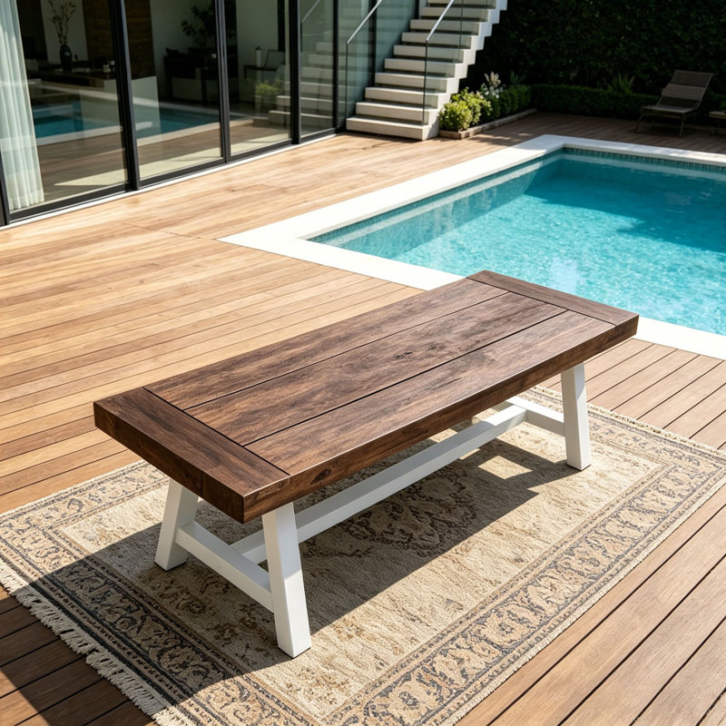 Banc de salle à manger en bois d'acacia avec cadre en métal noir rustique, Brown white-1piece