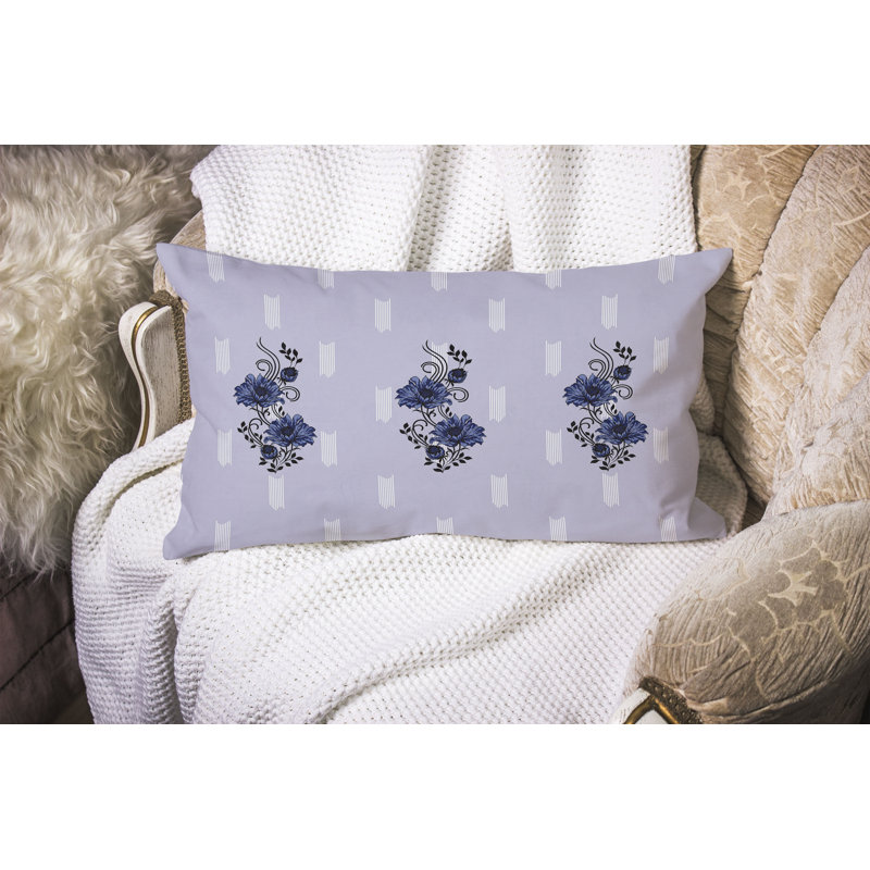 Floral Luminosity  Rectangular Throw Pillow, Blue/Black