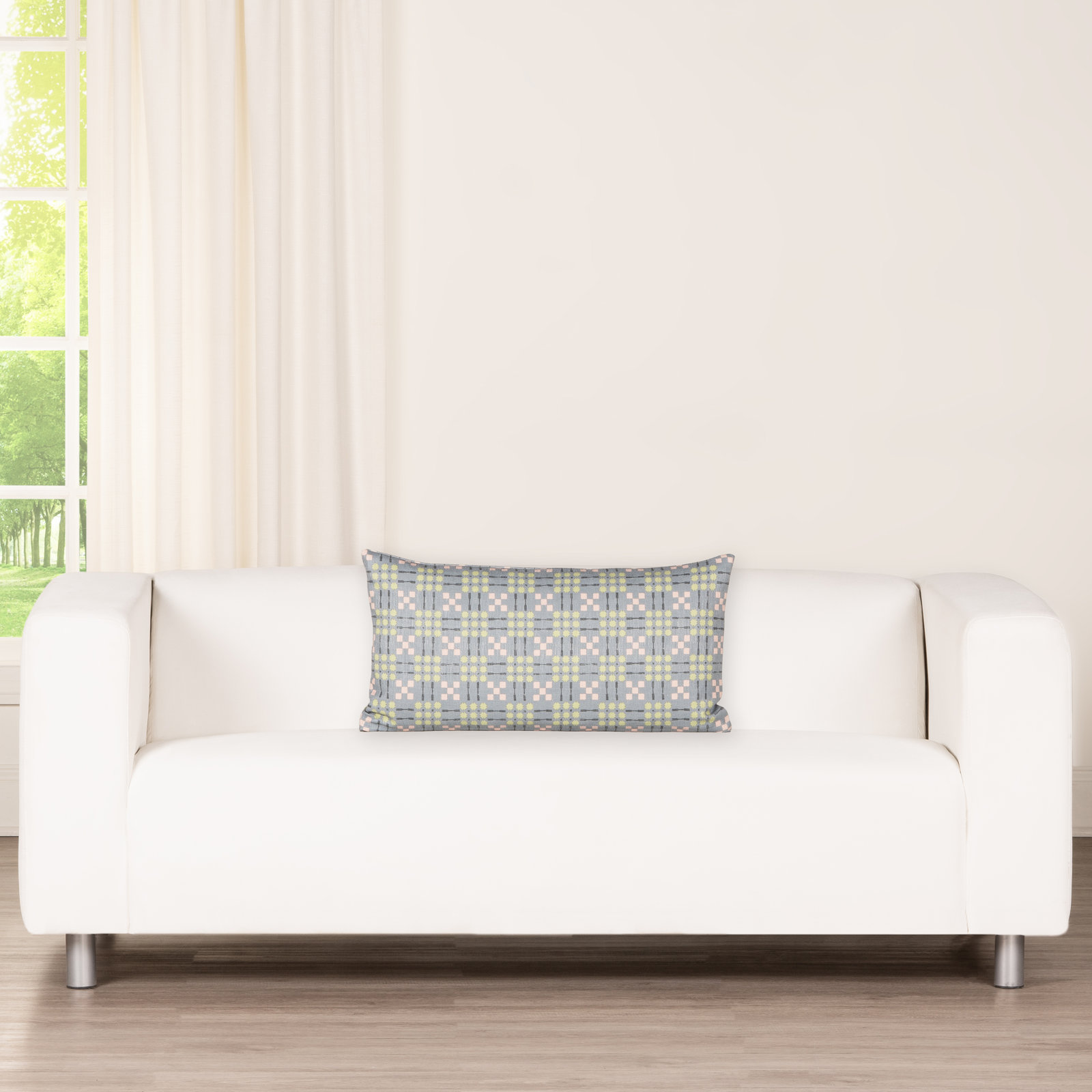 Gridwork Geometric Accent Pillow, Green, Polyester, Rectangle 12"H x 21"W