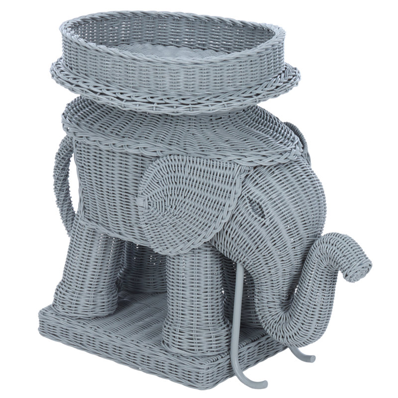 Bungalo Elephant Rattan Storage Accent Table, Gray