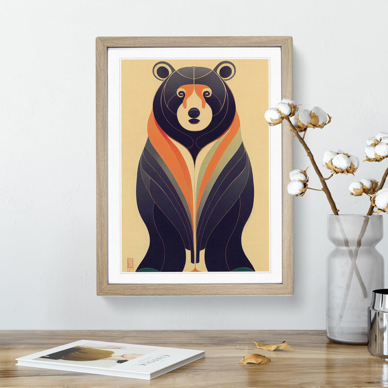 Bear No.5 - Single Picture Frame Print, 46cm H x 34cm W x 2cm D, Oak Framed