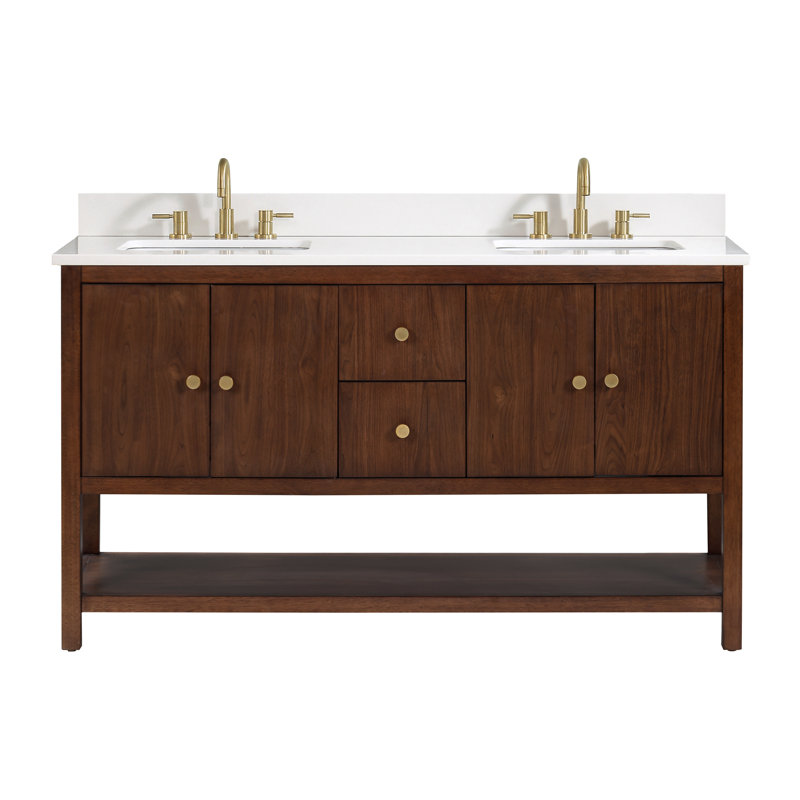 59.9 " W Freestanding Standard Free Standing 2 Double Vanity Bathroom Vanity With White Quartz Top
