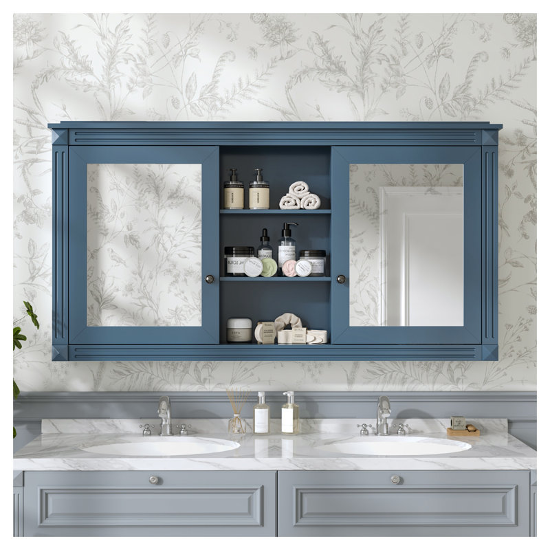 Armoire de rangement murale bleue 55 po avec tablettes réglables