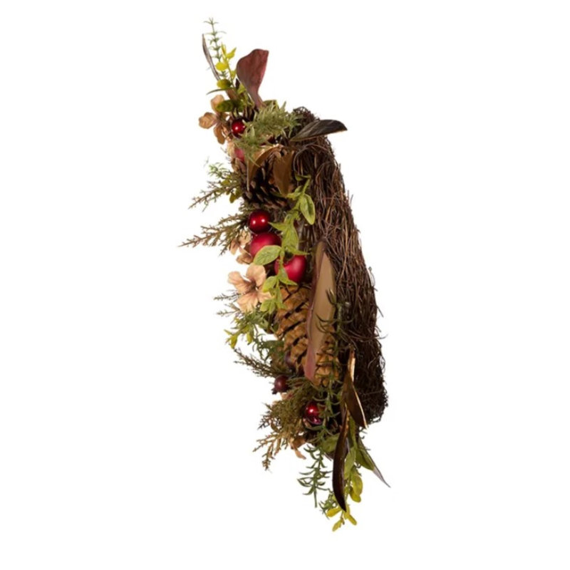 Festive Pinecone and Berry 18" Artificial Rattan Christmas Wreath