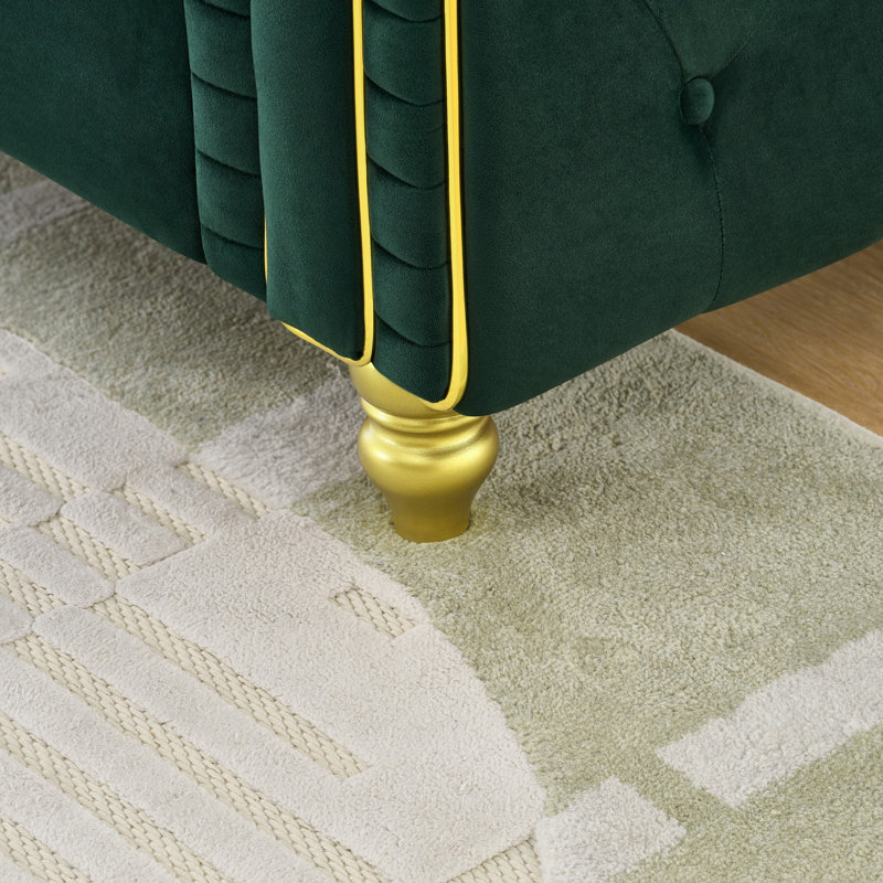 Canapé Chesterfield vert en velours de qualité supérieure 63 pouces pour la maison