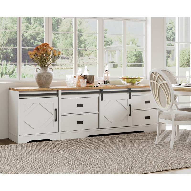 Laziza Kenwith 2 in 1 Modern Farmhouse TV Stand for up to 85" TVs,Wood Entertainment Center with Drawers and Cabinet for Living Room