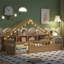 Lit en bois avec bibliothèque et lumière-719787113-719787092
