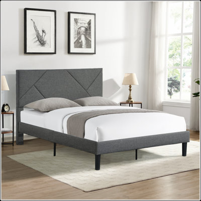 Upholstered Platform Bed Frame With Elegant Headboard, Strong Wood Slat Support, No Box Spring Needed, Easy Assembly For Modern Bedrooms
