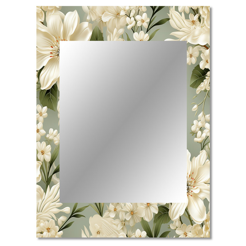 Alovinard blanc antique champêtre charme floral - miroir décoratif floral, miroir mural floral, art imprimé en métal
