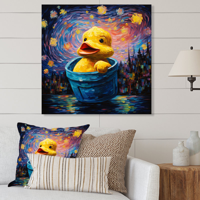 Playful Duck In Bathaign III - Art mural en métal pour salle de bain, H 29 po x l 29 po