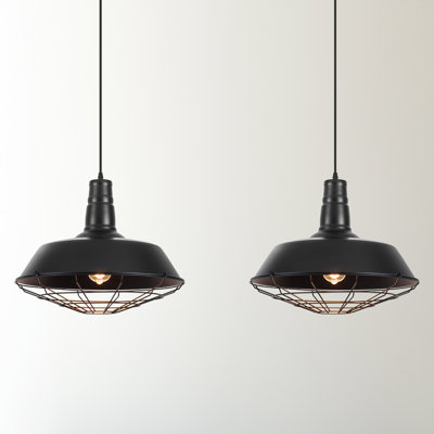  2-Light Black Farmhouse Pendant Light 18.1 Inch Industrial Pendant Light with Wire Cage for Kitchen Barn Dining Room