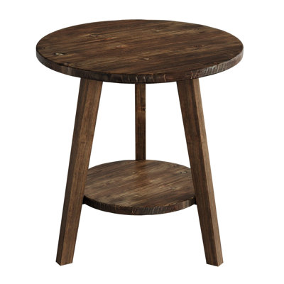 Tribesigns Solid Wood Round End Table, Farmhouse Sofa Side Table with Storage Shelf