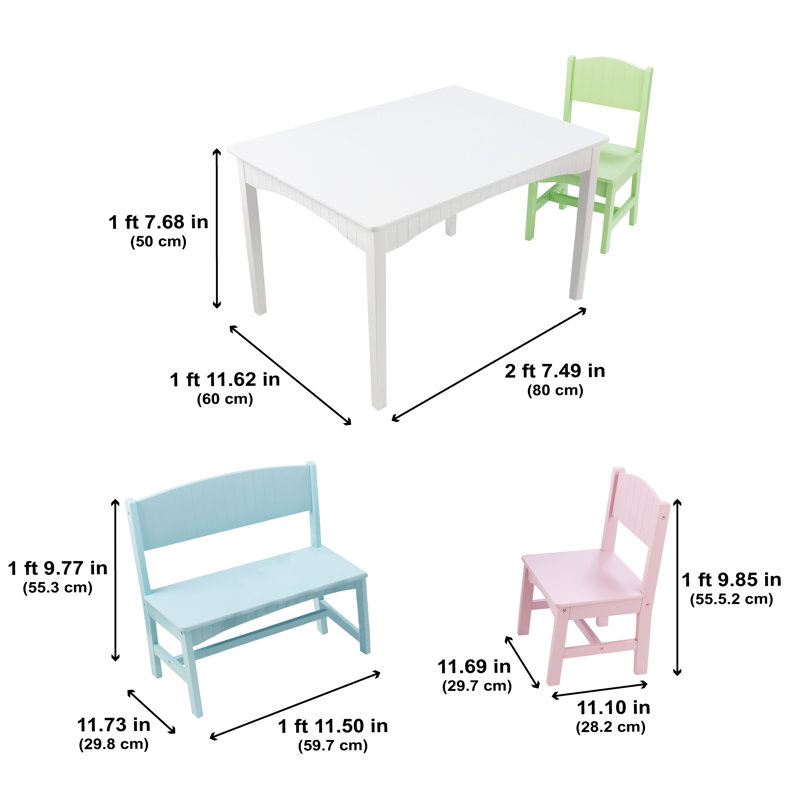 Nantucket Kids 4 Piece Play Or Activity Table and Chair Set, Pastel