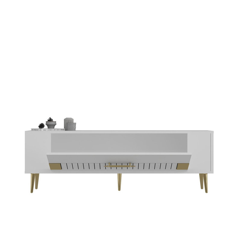 Catena Modern TV Stand with Wall-Mount Option, White & Gold, 47.2 x 19.0 x 10.4 inches | 100% Melamine Coated Particle Board, Shelf: 34.1 x 11.4 inches | Stylish Geometric Design, Perfect for Living Room & Entertainment Spaces