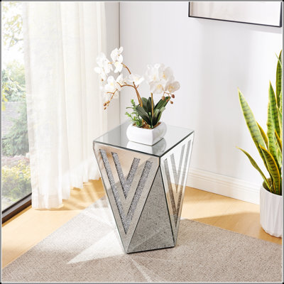 Table carrée inversée à miroir triangulaire avec incrustations en cristal de diamant, pour les salons et les couloirs