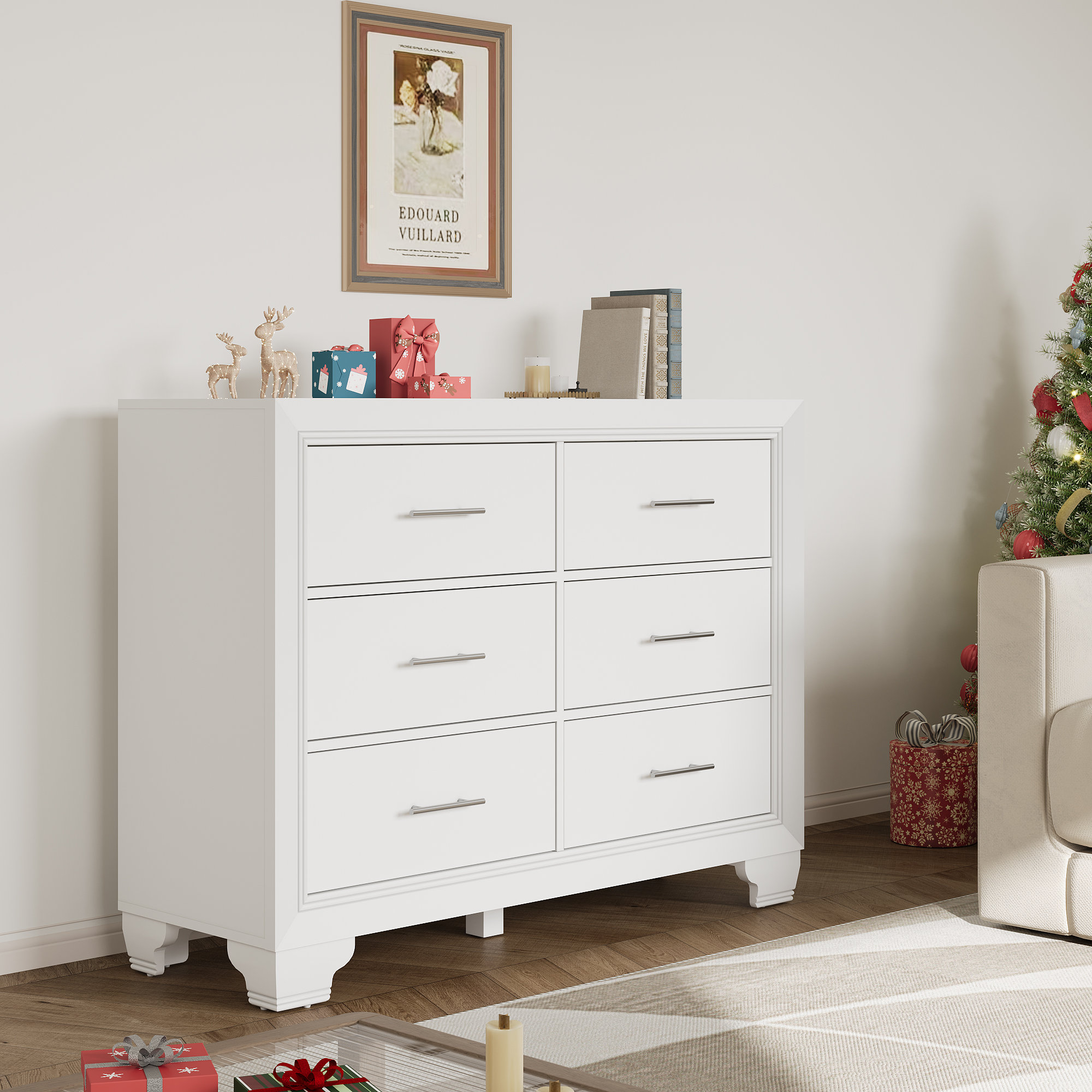 Winston Porter 6 Drawer Dresser For Bedroom, Wooden White Dresser ...