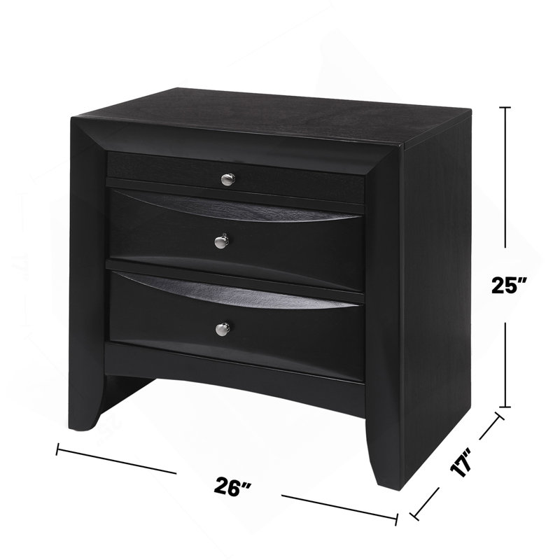 Table de chevet en bois avec 2 tiroirs et 1 plateau, Noir