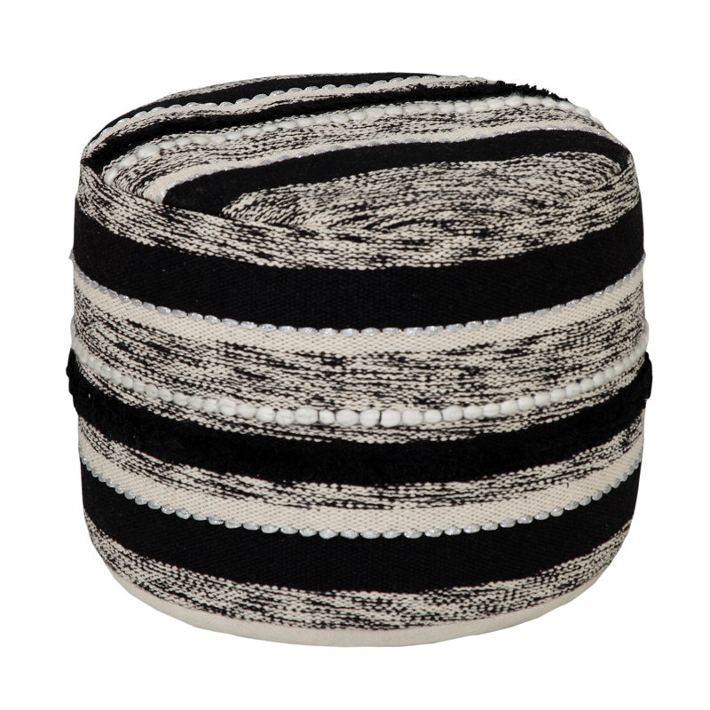 Lacluta Transitional Cableknit Handmade Cotton Round Upholstered Ottoman Pouf