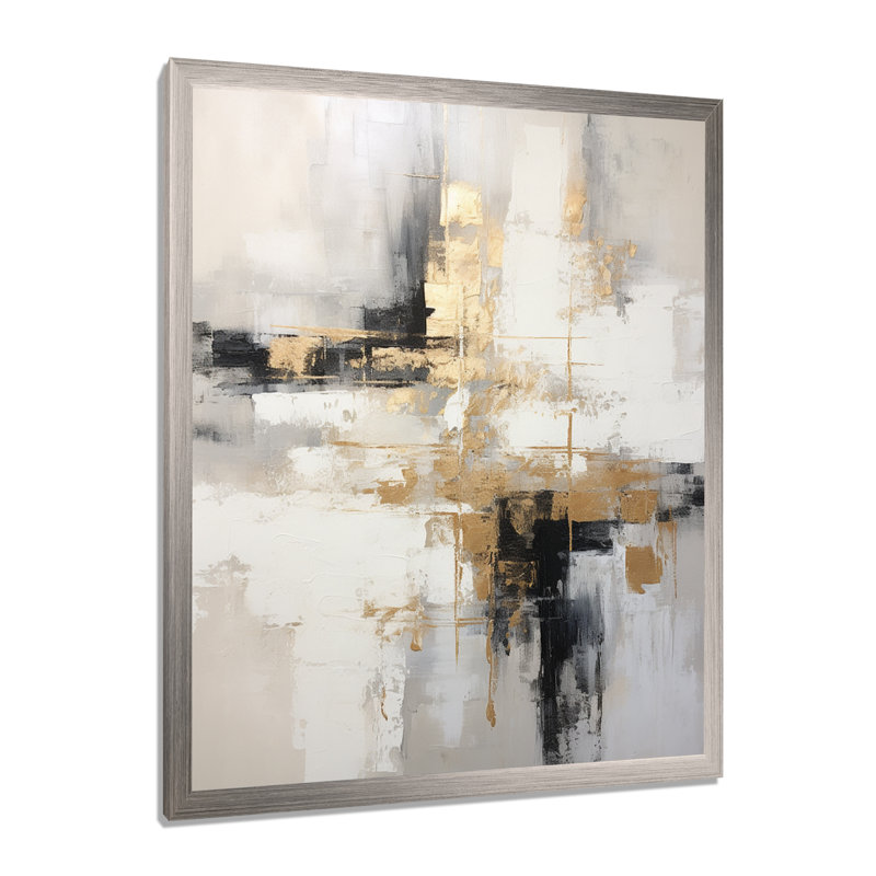 «Essential Bliss Minimalisme», peinture abstraite sur toile grise, H 32 po x l 24 po, Avec cadre, Argent argent