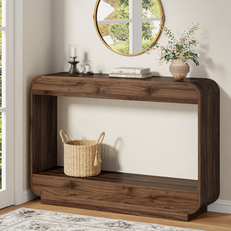 43" Console Table For Entryway With Storage Shelf, Modern Wood Sofa Table Behind Couch, Curved Edge Hallway Table For Living Room, Foyer & Entryway