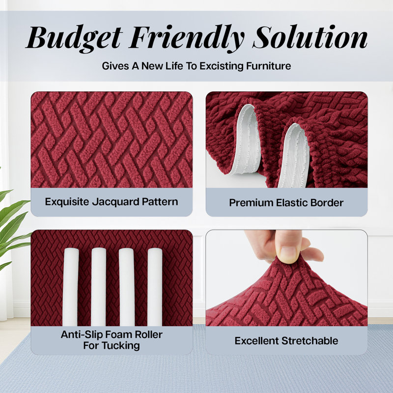 Jacquard Pattern Stretchable Spandex Sofa Slipcover - Stylish Sofa Protector, 179cm H x 165cm W - (1 Seater), Burgundy