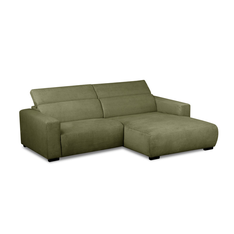 Almontiser Cozzy Reclining Corner Sofa in Curdouy Velvet Fabric, Olive Green, Right Hand Facing