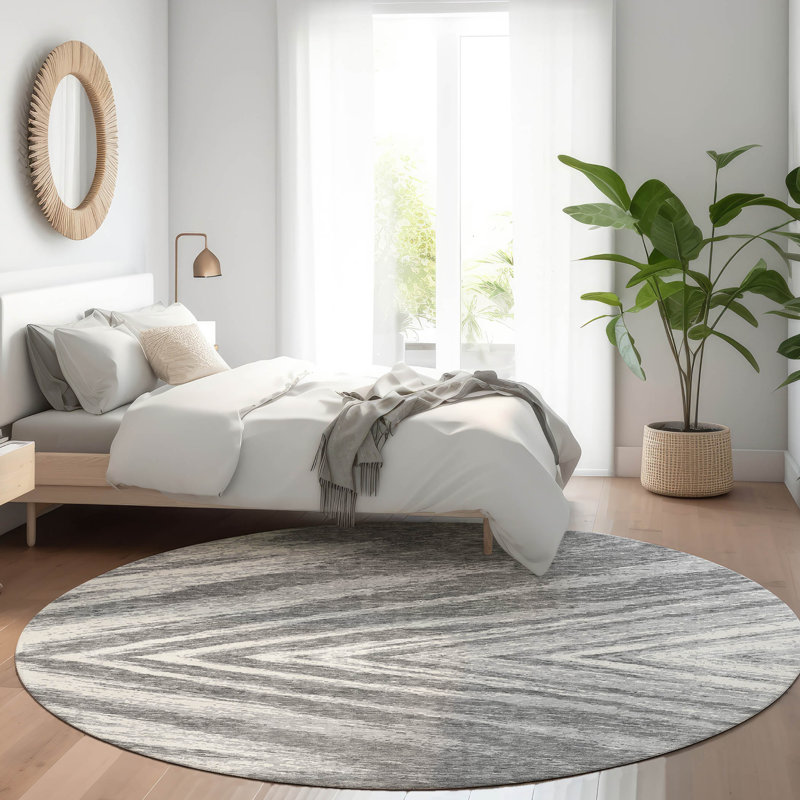 Premium Machine Washable Prisco Gray Rug, Round 8'