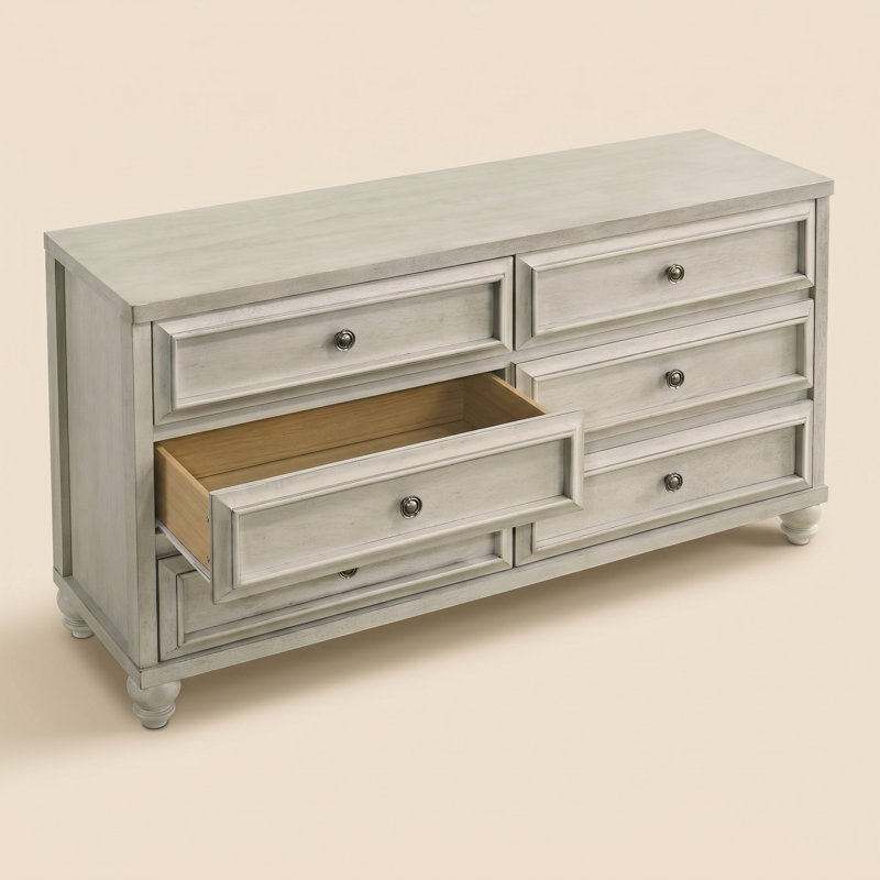 Commode double 6 tiroirs Caskey, Blanc antique