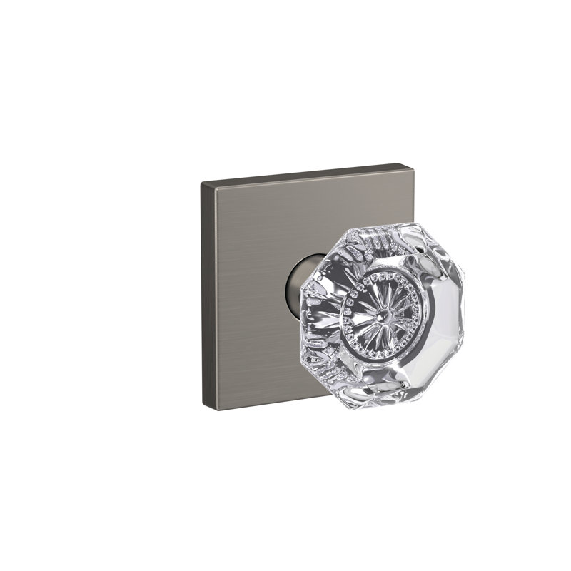 Alexandria Non-Turning Glass Knob with Collins Trim, Satin Nickel