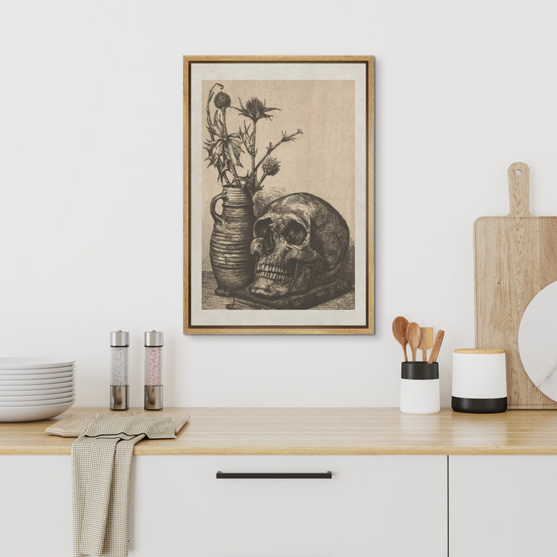 Moody crâne Moody gothique foncé crâne floral fleurs vase illustrations art moderne rustique, H 36 po x l 24 po