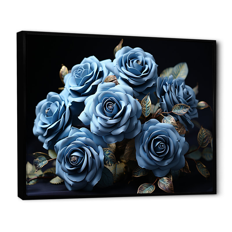 Arrangement de roses bleu azur élégance, Cadre flottant noir, H 30 po x l 40 po