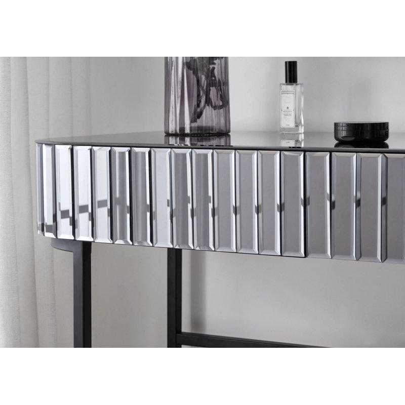 Mirrored Console Dressing Table With 2 Drawers,Versatile Desk For Bedroom And Office, Grey/Black