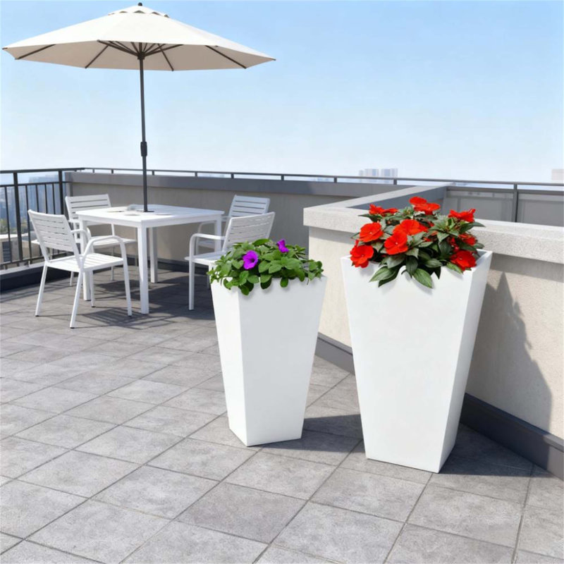 Flower Pots,2-Pack Outdoor Planter Set,With Drainage Holes, Durable & Stackable Plant Pot,For Outdoor And Indoor, White