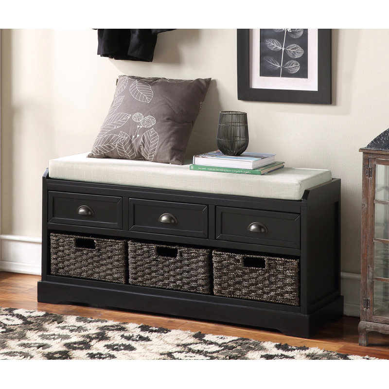 Banc de rangement en bois avec 3 tiroirs et 3 paniers Homes Collection, Noir